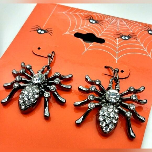 Halloween Rhinestone Spider Earrings Jewelry Women's Accessories New - Picture 2 of 4